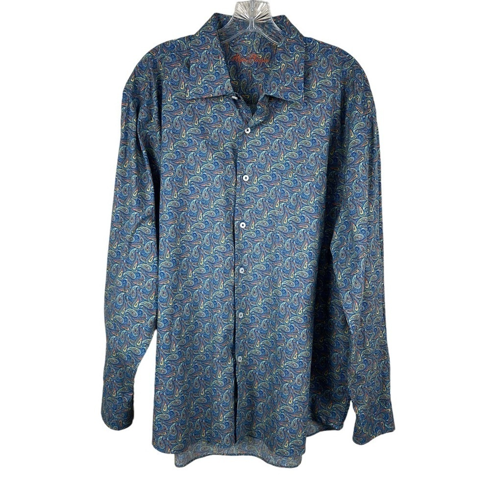 Alan Flusser Blue Paisley Button Up Dress Shirt